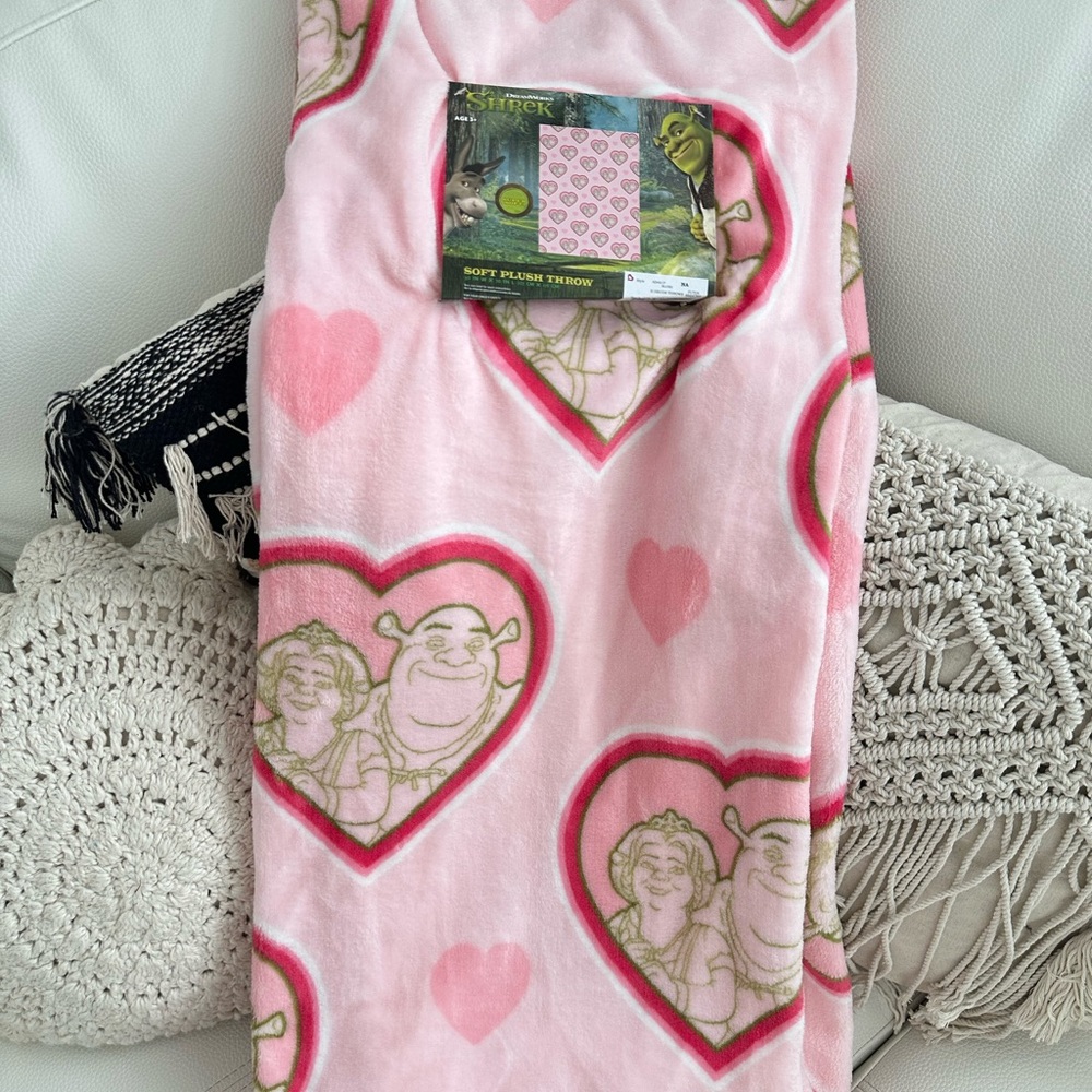 Pink Shrek Heart Plush Throw Blanket